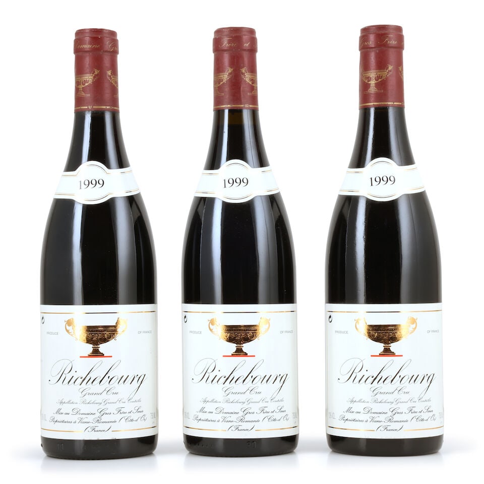 Domaine Gros Frère et Soeur, Richebourg, 1999 (3 x 750ml): Domaine Gros Frère et Soeur, Richebourg, 1999 (3 x 750ml) Region: Côte de Nuits Capsule: slightly worn Label: lightly bin-soiled For further information on this lot please visit Bonhams.com 