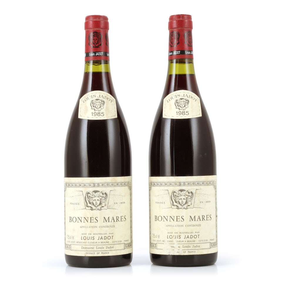 Domaine Louis Jadot, Bonnes-Mares, 1985 (2 x 750ml): Domaine Louis Jadot, Bonnes-Mares, 1985 (2 x 750ml) Region: Côte de Nuits Capsule: lightly corroded Label: bin-soiled, damp-stained, 1 nicked, 1 scuffed For further information on this lot please