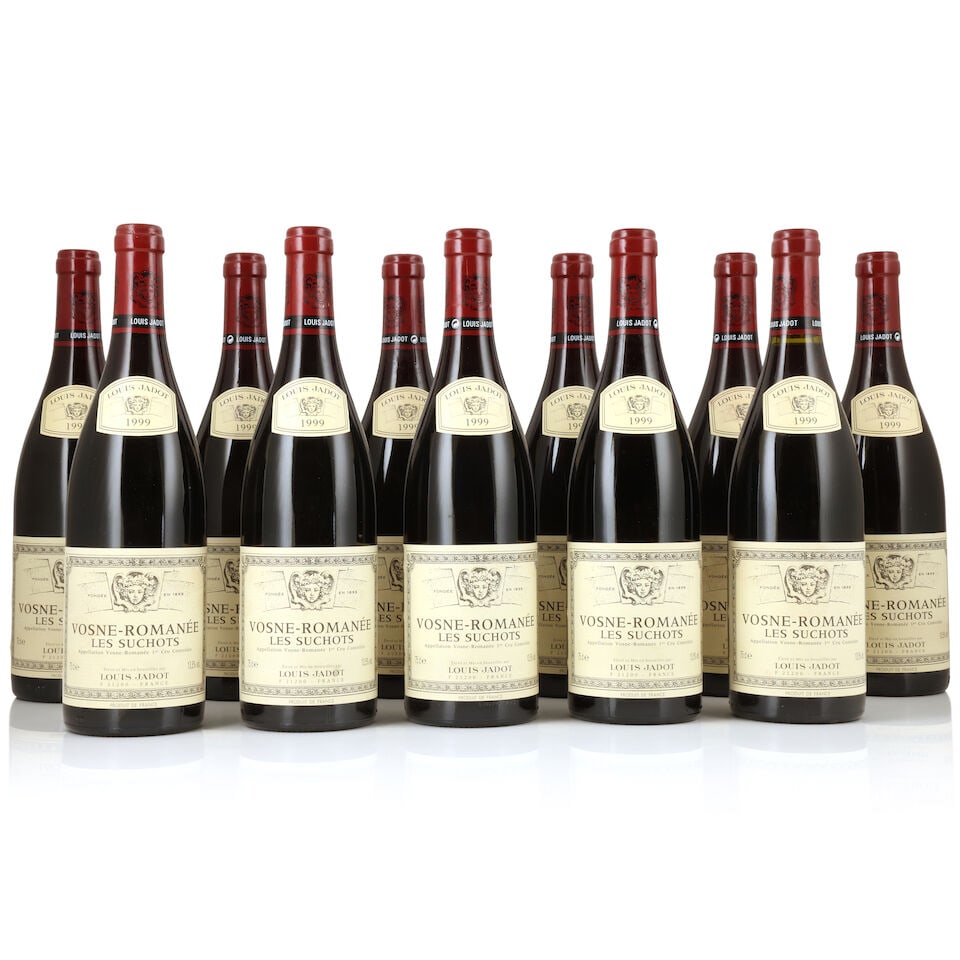Louis Jadot, Vosne-Romanée 1er Cru Les Suchots, 1999 (11 x 750ml): Louis Jadot, Vosne-Romanée 1er Cru Les Suchots, 1999 (11 x 750ml) Region: Côte de Nuits Capsule: 2 lightly corroded Label: lightly damp-affected, 2 slightly stained, 1 nicked Packaging: orig