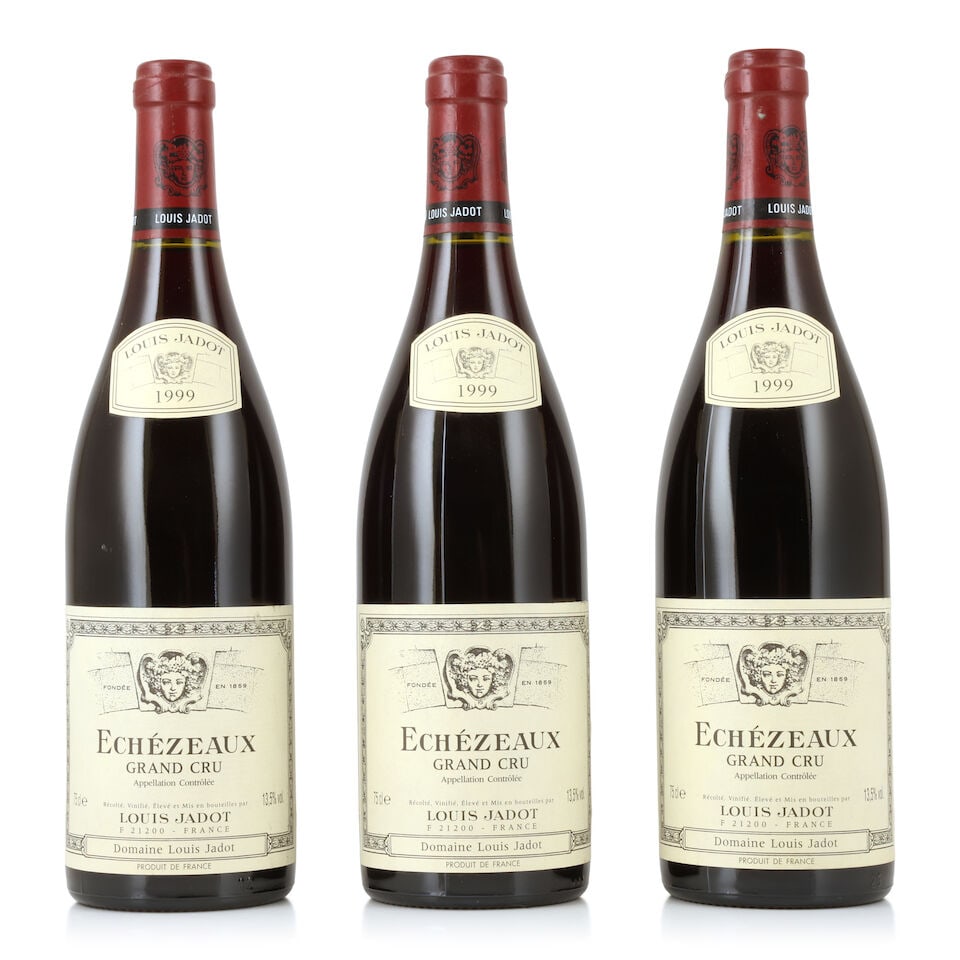 Domaine Louis Jadot, Echézeaux, 1999 (3 x 750ml): Domaine Louis Jadot, Echézeaux, 1999 (3 x 750ml) Region: Côte de Nuits Capsule: 2 slightly worn For further information on this lot please visit Bonhams.com For further information about thi
