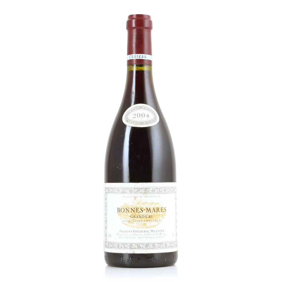 Domaine Jacques-Frédéric Mugnier, Bonnes-Mares, 2004 (1 x 750ml): Domaine Jacques-Frédéric Mugnier, Bonnes-Mares, 2004 (1 x 750ml) Region: Côte de Nuits Label: bin-soiled & damp-affected For further information on this lot please visit Bonhams.com For