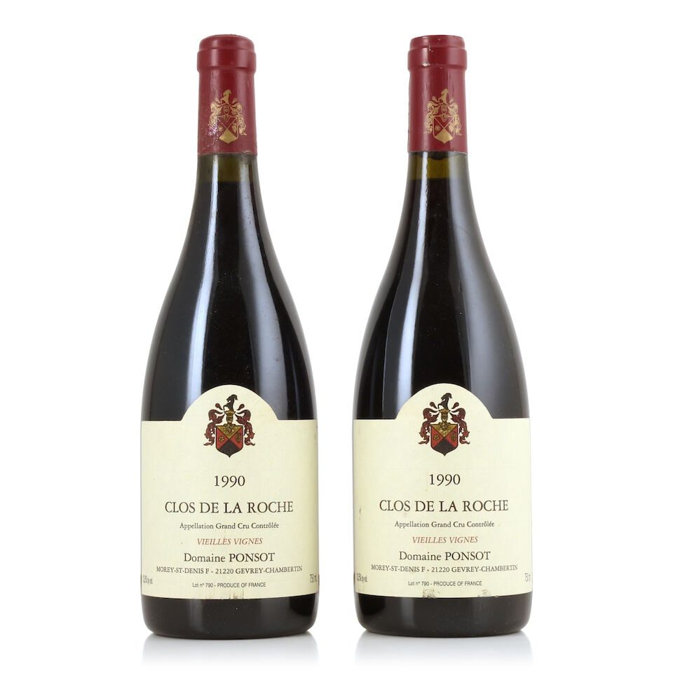 Domaine Ponsot, Clos de la Roche Vieilles Vignes, 1990 (2 x 750ml): Domaine Ponsot, Clos de la Roche Vieilles Vignes, 1990 (2 x 750ml) Region: Côte de Nuits Capsule: lightly corroded Label: lightly bin-soiled, nicked & creased For further information on this lot 