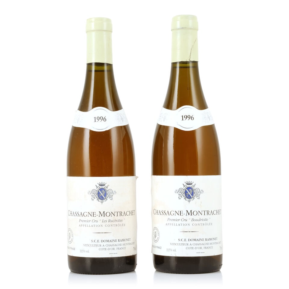Domaine Ramonet, Chassagne-Montrachet 1er Cru Boudriotte, 1996 (1 x 750ml) Domaine Ramonet, Chas...: Domaine Ramonet, Chassagne-Montrachet 1er Cru Boudriotte, 1996 (1 x 750ml) Region: Côte de Beaune Capsule: creased Label: bin-soiled, damp-stained & peeling Domaine Ramonet, Chassagne-Montrachet 