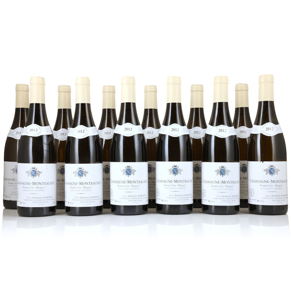 Domaine Ramonet, Chassagne-Montrachet 1er Cru Morgeot, 2012 (12 x 750ml): Domaine Ramonet, Chassagne-Montrachet 1er Cru Morgeot, 2012 (12 x 750ml) Region: Côte de Beaune Label: lightly bin-soiled & damp-affected, 4 nicked; peeling & slightly creased vintage labels For 