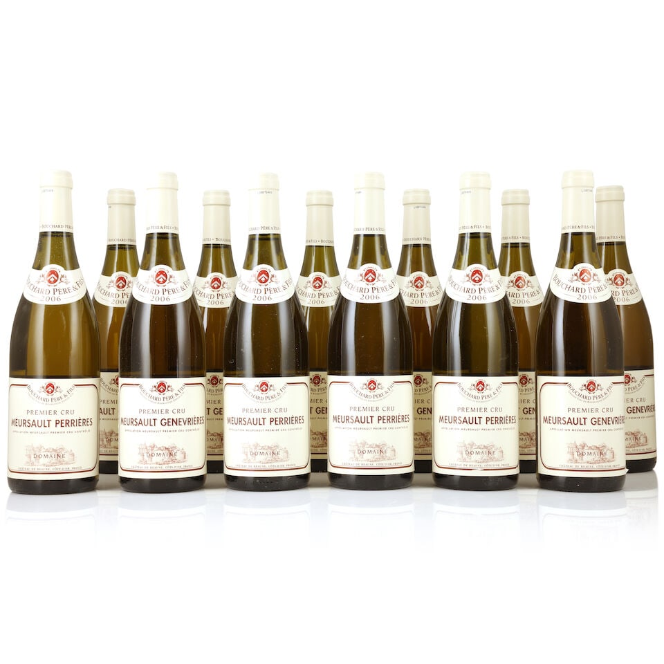 Bouchard Père & Fils, Meursault 1er Cru Les Genevrières, 2006 (12 x 750ml): Bouchard Père & Fils, Meursault 1er Cru Les Genevrières, 2006 (12 x 750ml) Region: Côte de Beaune Label: lightly damp-affected Packaging: original wooden case in original carton (both