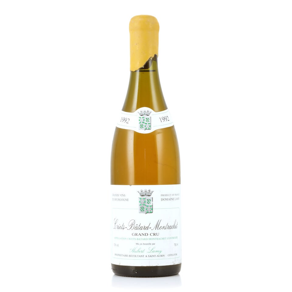 Hubert Lamy, Criots-Bâtard-Montrachet, 1992 (1 x 750ml): Hubert Lamy, Criots-Bâtard-Montrachet, 1992 (1 x 750ml) Region: Côte de Beaune Capsule: chipped & cracked wax seal with signs of old seepage Label: bin-soiled & nicked For further informatio