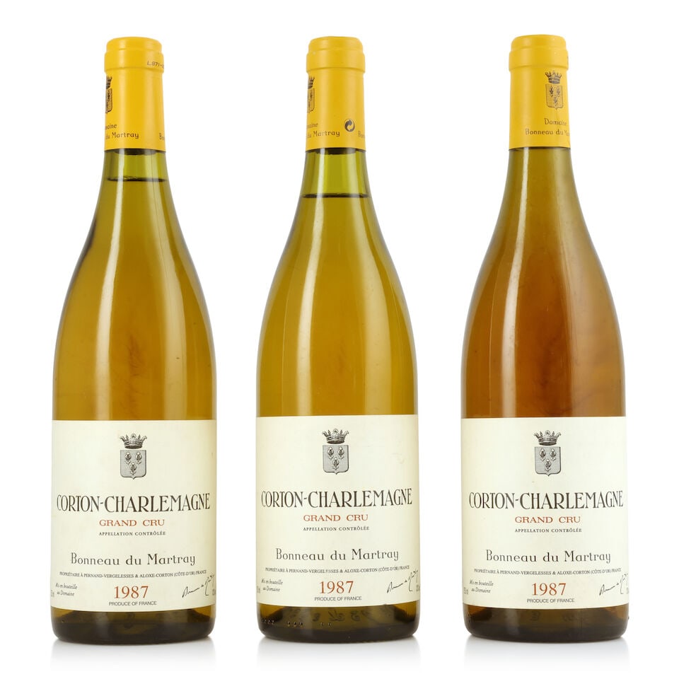 Bonneau du Martray, Corton-Charlemagne, 1987 (3 x 750ml): Bonneau du Martray, Corton-Charlemagne, 1987 (3 x 750ml) Region: Côte de Beaune Label: lightly damp-affected Notes: 1 darker colour For further information on this lot please visit Bonhams.com Fo