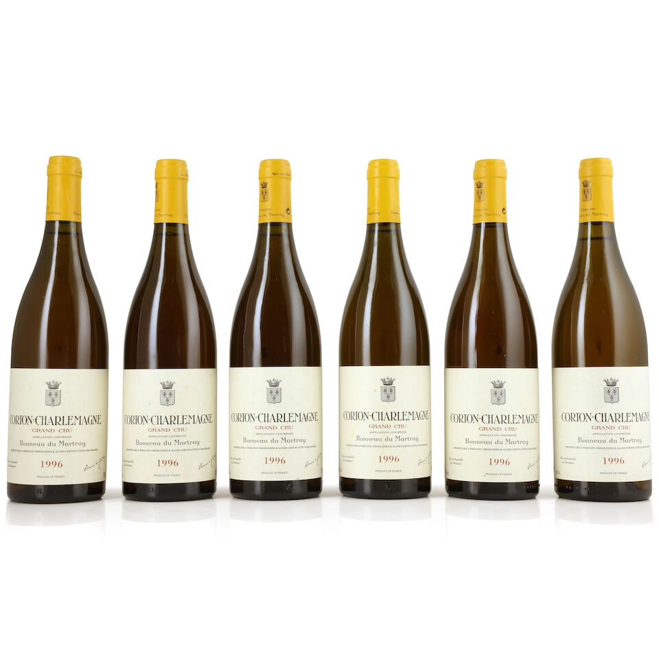 Bonneau du Martray, Corton-Charlemagne, 1996 (6 x 750ml): Bonneau du Martray, Corton-Charlemagne, 1996 (6 x 750ml) Region: Côte de Beaune Label: 3 lightly damp-affected Packaging: original carton (damp-affected) For further information on this lot pleas
