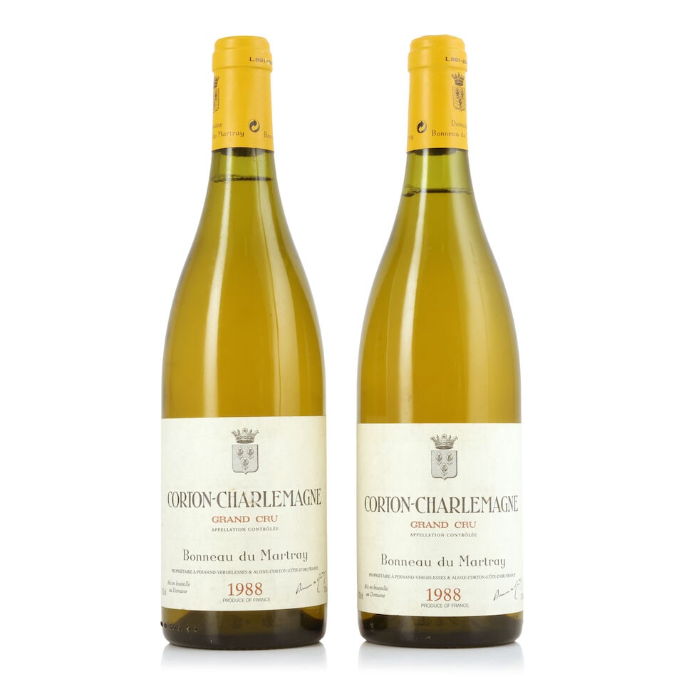 Bonneau du Martray, Corton-Charlemagne, 1988 (2 x 750ml): Bonneau du Martray, Corton-Charlemagne, 1988 (2 x 750ml) Region: Côte de Beaune Label: lightly damp-affected - 1 nicked For further information on this lot please visit Bonhams.com For further in