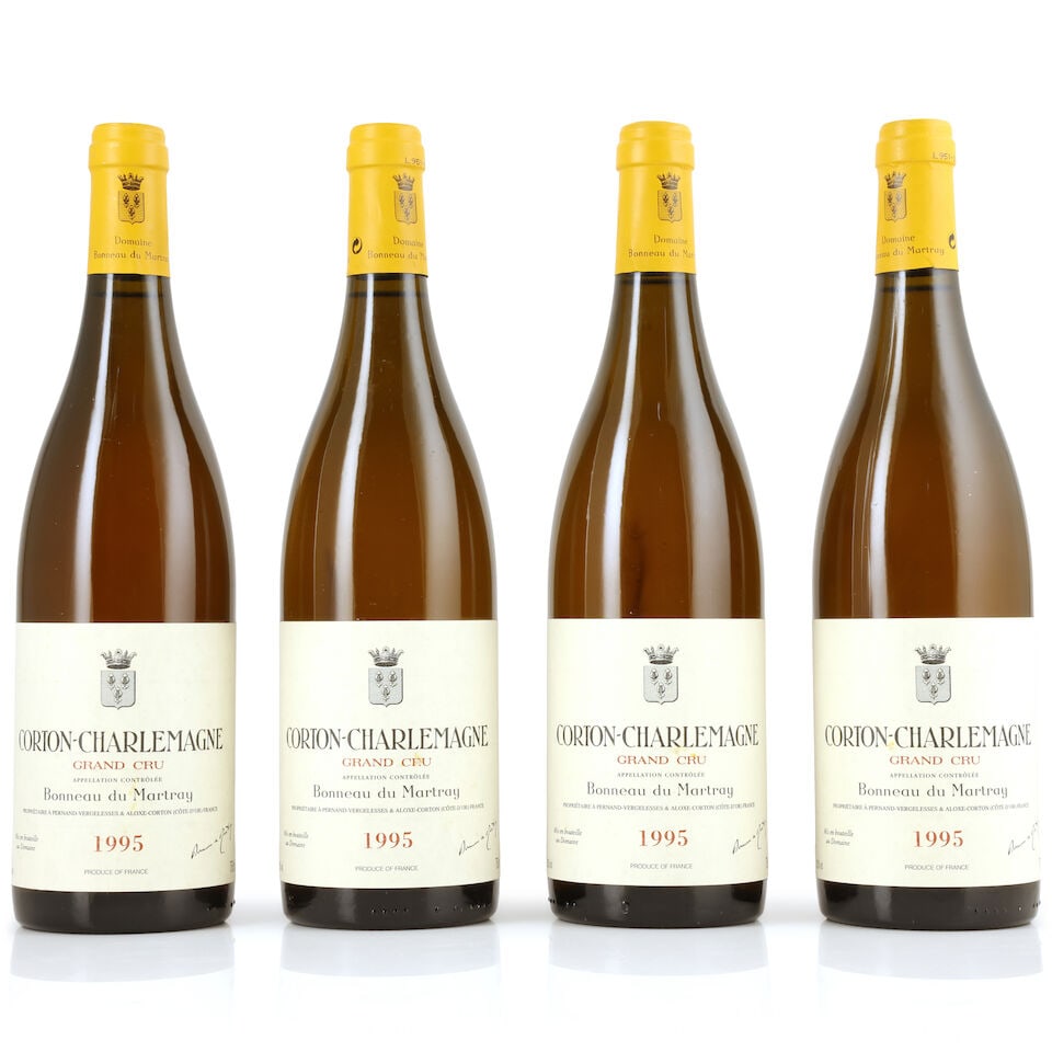 Bonneau du Martray, Corton-Charlemagne, 1995 (4 x 750ml): Bonneau du Martray, Corton-Charlemagne, 1995 (4 x 750ml) Region: Côte de Beaune Label: lightly damp-affected For further information on this lot please visit Bonhams.com For further information a