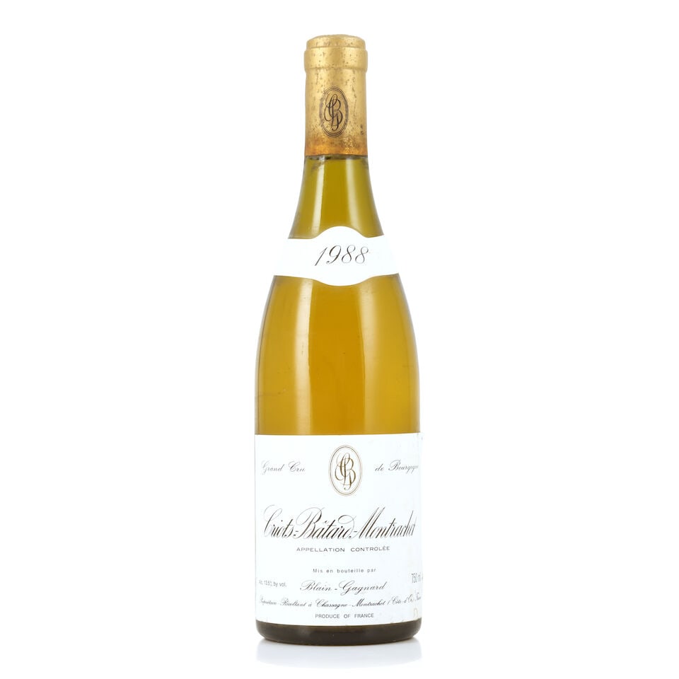 Domaine Blain-Gagnard, Criots-Bâtard-Montrachet, 1988 (1 x 750ml): Domaine Blain-Gagnard, Criots-Bâtard-Montrachet, 1988 (1 x 750ml) Region: Côte de Beaune Capsule: corroded Label: bin-soiled, damp-stained & peeling For further information on this lot pleas