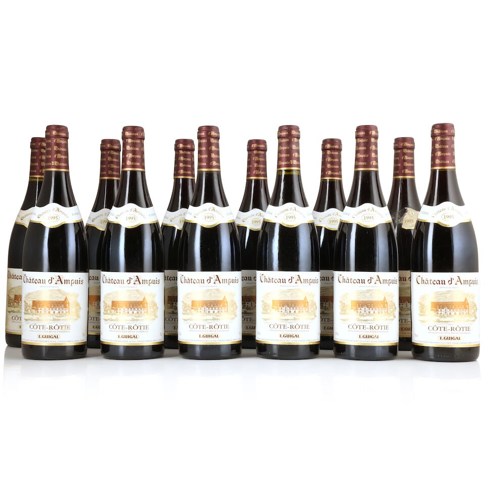 E. Guigal, Château d'Ampuis, Côte-Rôtie, 1995 (12 x 750ml): E. Guigal, Château d'Ampuis, Côte-Rôtie, 1995 (12 x 750ml) Region: Rhône Valley Label: lightly damp-affected - 2 badly stained & incomplete, 4 peeling Packaging: 2 x original woode