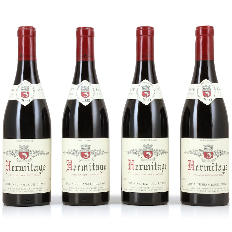 Domaine Jean-Louis Chave, Hermitage, 2000 (4 x 750ml): Domaine Jean-Louis Chave, Hermitage, 2000 (4 x 750ml) Region: Rhône Valley Capsule: 2 very lightly corroded For further information on this lot please visit Bonhams.com For further information ab