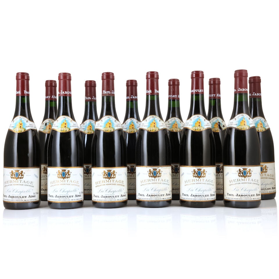 Domaine Paul Jaboulet Aîné, Hermitage La Chapelle, 1989 (12 x 750ml): Domaine Paul Jaboulet Aîné, Hermitage La Chapelle, 1989 (12 x 750ml) Region: Rhône Valley Label: bin-soiled & damp-stained; bin-soiled, damp-stained & peeling vintage labels - 3 torn Fo