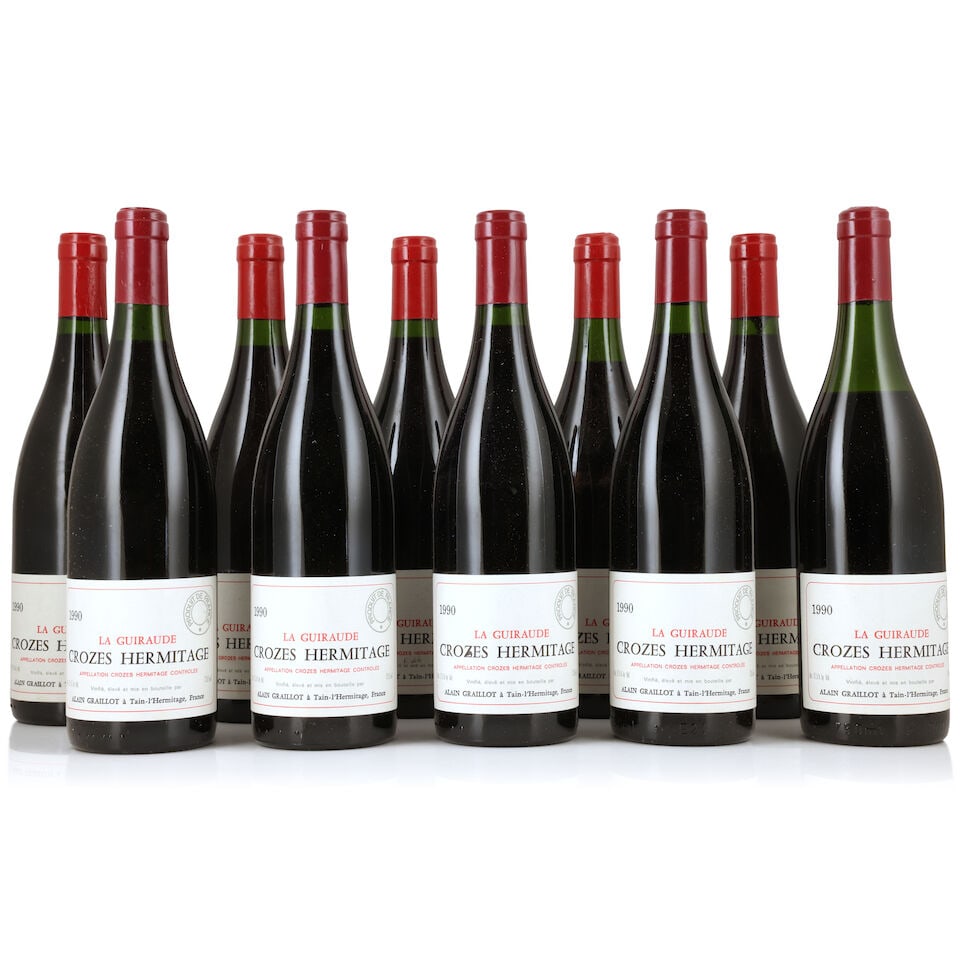 Alain Graillot, Crozes-Hermitage La Guiraude, 1990 (10 x 750ml): Alain Graillot, Crozes-Hermitage La Guiraude, 1990 (10 x 750ml) Region: Rhône Valley Fill Level: 1 x 3cm, 1 x 5cm Capsule: 1 corroded Label: lightly damp-affected, 1 nicked Miscellaneous: 2 diffe