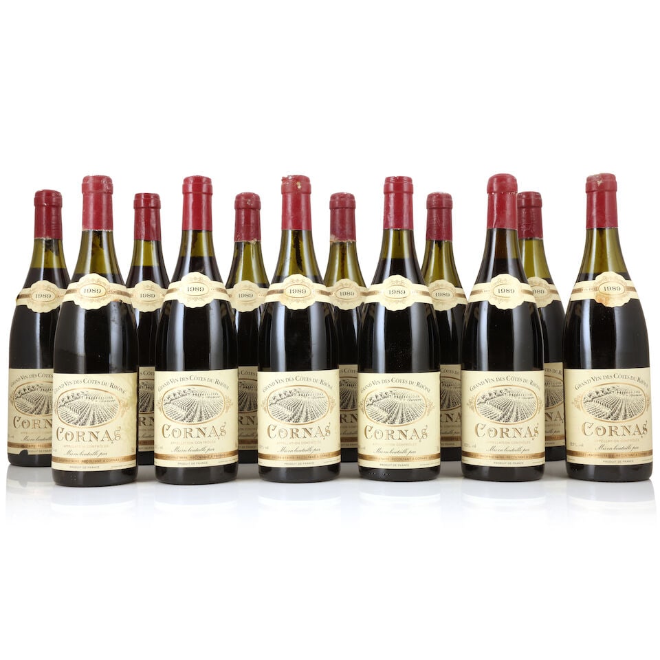 Noël Verset, Cornas, 1989 (12 x 750ml): Noël Verset, Cornas, 1989 (12 x 750ml) Region: Rhône Valley Fill Level: 5 x 3cm, 1 x 4cm, 2 x 4.5cm, 3 x 5cm, 1 x 5.5cm Capsule: corroded, 8 badly; signs of old seepage Label: bin-soiled & d