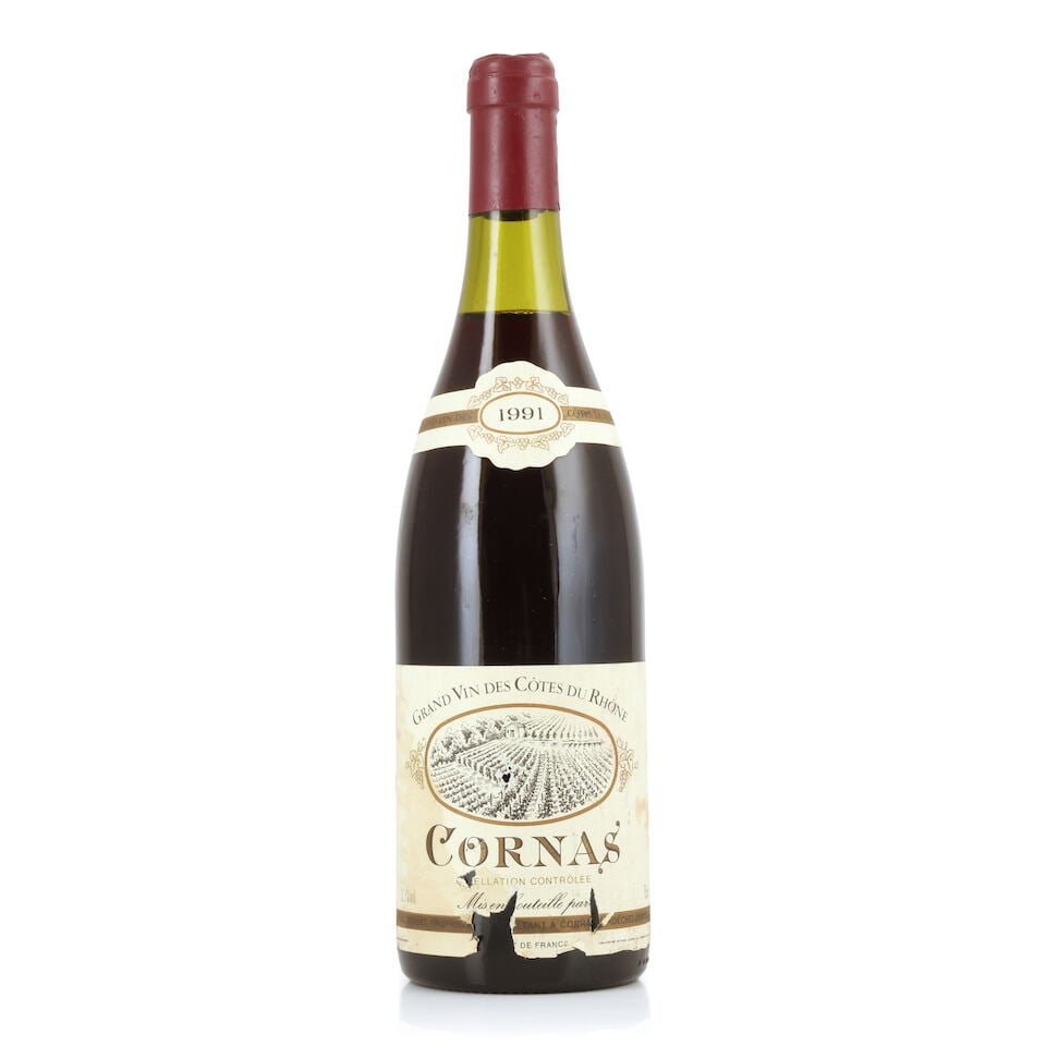 Noël Verset, Cornas, 1991 (1 x 750ml): Noël Verset, Cornas, 1991 (1 x 750ml) Region: Rhône Valley Fill Level: 3.5cm Capsule: slightly worn & creased Label: damp-stained, peeling, torn & incomplete For further information on this 