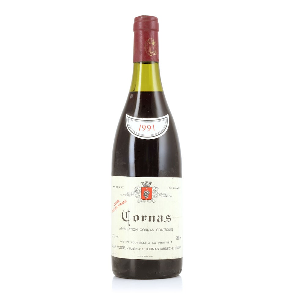 Alain Voge, Cornas Vieilles Vignes, 1991 (1 x 750ml): Alain Voge, Cornas Vieilles Vignes, 1991 (1 x 750ml) Region: Rhône Valley Fill Level: 3.5cm Capsule: lightly corroded and worn Label: bin-soiled, lightly damp-affected, nicked & creased For furth