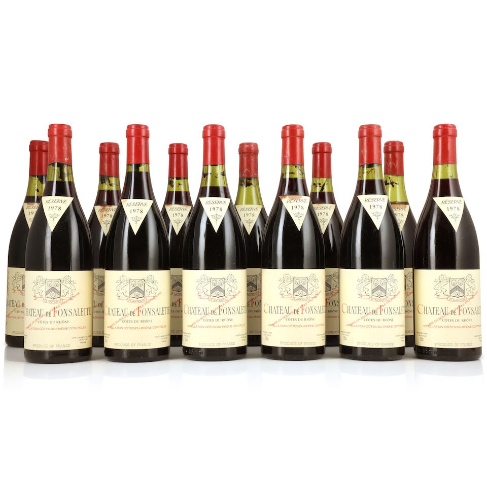 Château Rayas, Château de Fonsalette, Côtes du Rhône, 1978 (12 x 750ml): Château Rayas, Château de Fonsalette, Côtes du Rhône, 1978 (12 x 750ml) Region: Rhône Valley Fill Level: 2 x 3cm, 2 x 4cm Capsule: corroded, 8 lightly, 3 badly; with signs of 