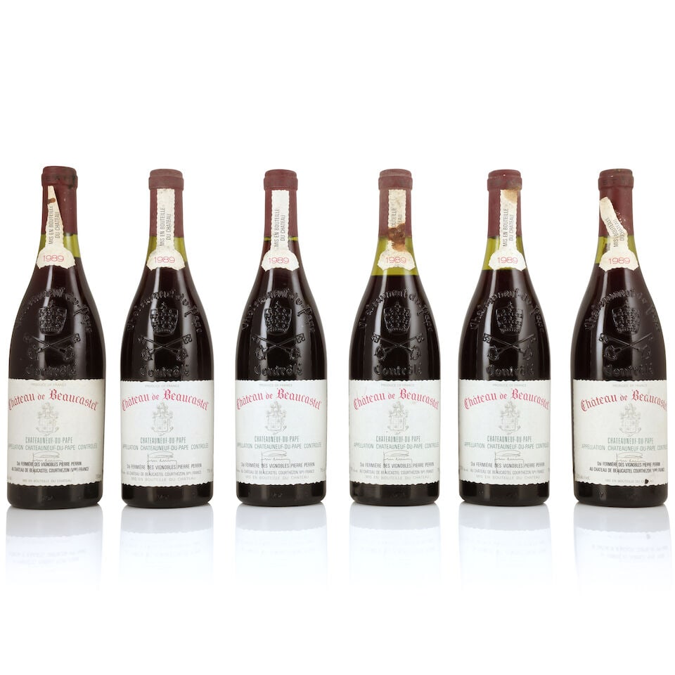Château de Beaucastel, Châteauneuf-du-Pape, 1989 (6 x 750ml): Château de Beaucastel, Châteauneuf-du-Pape, 1989 (6 x 750ml) Region: Rhône Valley Fill Level: 1 x 3cm, 1 x 3.5cm Capsule: corroded, 3 with signs of old seepage Label: bin-soiled, 1 nick