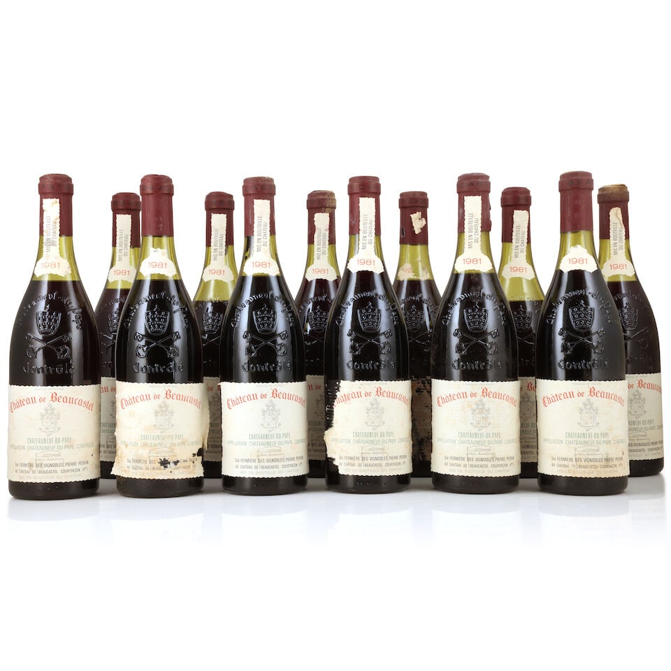Château de Beaucastel, Châteauneuf-du-Pape, 1981 (12 x 750ml): Château de Beaucastel, Châteauneuf-du-Pape, 1981 (12 x 750ml) Region: Rhône Valley Fill Level: 1 x 3cm, 1 x 3.5cm, 5 x 4cm, 3 x 4.5cm, 1 x 6cm, 1 x 6.5cm Capsule: badly corroded, 5 nick