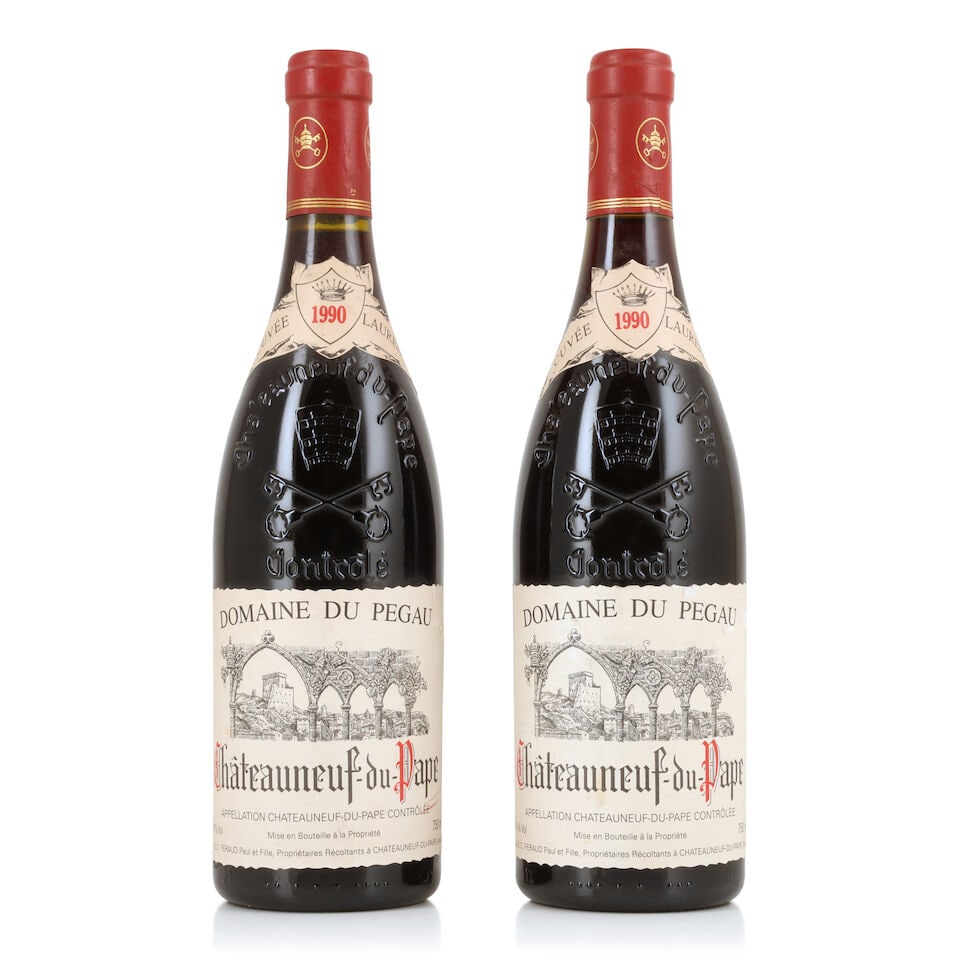 Domaine du Pegau, Châteauneuf-du-Pape Cuvée Laurence, 1990 (2 x 750ml): Domaine du Pegau, Châteauneuf-du-Pape Cuvée Laurence, 1990 (2 x 750ml) Region: Rhône Valley Capsule: slightly worn Label: lightly bin-soiled & damp-affected For further information on t