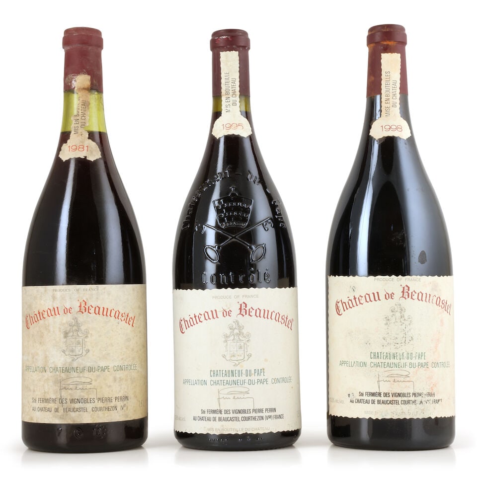 Château de Beaucastel, Châteauneuf-du-Pape, 1981 (1 x 1500ml) Château de Beaucast...: Château de Beaucastel, Châteauneuf-du-Pape, 1981 (1 x 1500ml) Region: Rhône Valley Fill Level: 3.5cms Capsule: corroded capsule with signs of old seepage Label: badly bin-soiled, damp-s