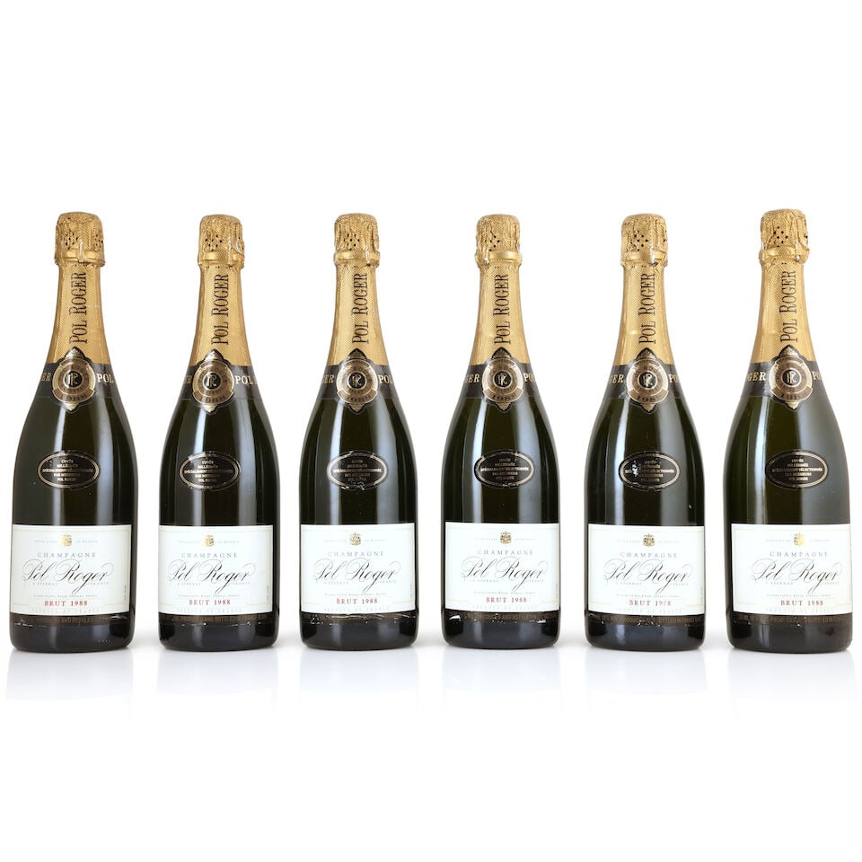 Pol Roger, 1988 (6 x 750ml): Pol Roger, 1988 (6 x 750ml) Region: Champagne Capsule: slightly worn foils Label: lightly damp-affected, worn & nicked Packaging: original carton For further information on this lot please visit Bonha