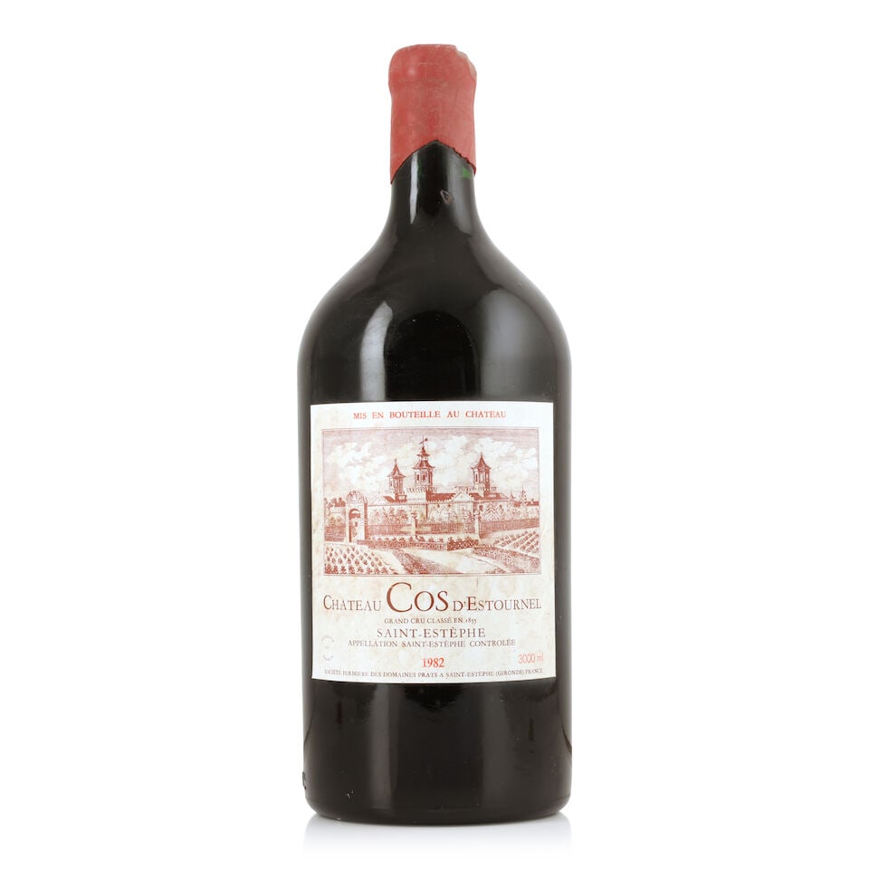 Château Cos d'Estournel, 1982 (1 x 3000ml): Château Cos d'Estournel, 1982 (1 x 3000ml) Region: St. Estèphe Capsule: chipped & damaged wax seal Label: bin-soiled & damp-stained For further information on this lot please visit Bonhams.c