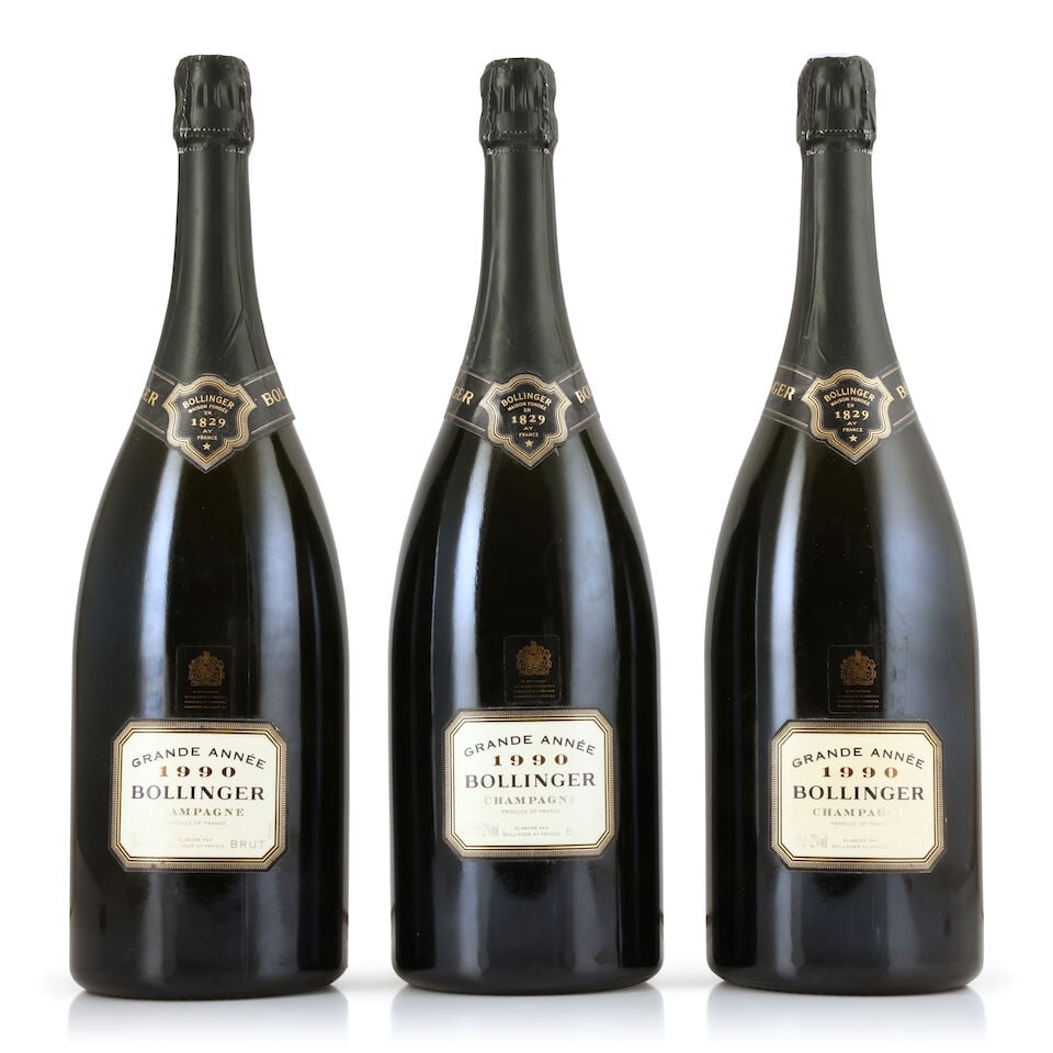 Bollinger, La Grande Année, 1990 (3 x 1500ml): Bollinger, La Grande Année, 1990 (3 x 1500ml) Region: Champagne Label: damp-affected & peeling Packaging: individual wooden presentation cases in original carton (damp-affected) For further infor