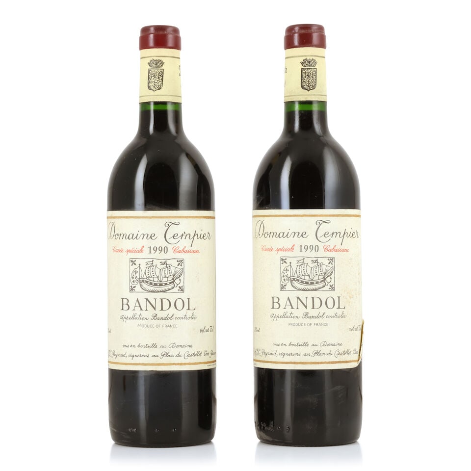 Domaine Tempier, Bandol Cuvée Spéciale Cabassaou, 1990 (2 x 750ml): Domaine Tempier, Bandol Cuvée Spéciale Cabassaou, 1990 (2 x 750ml) Region: Bandol Label: bin-soiled, damp-stained, nicked & peeling For further information on this lot please visit Bonhams.c