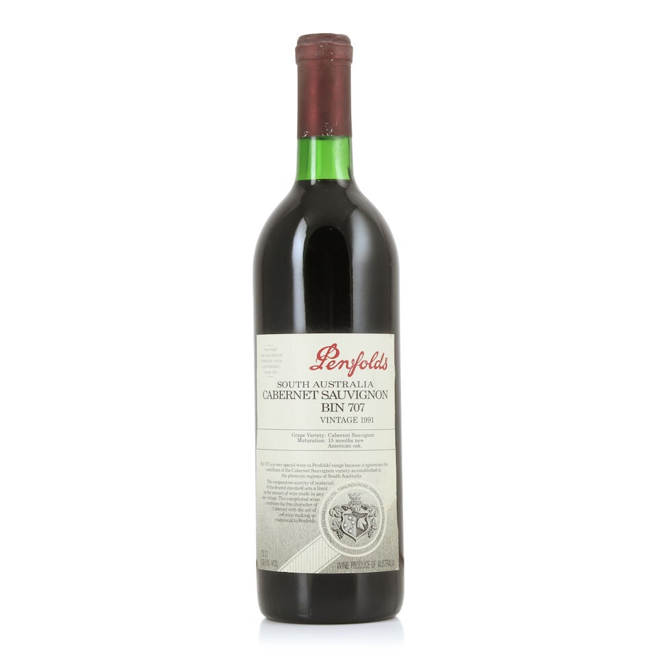 Penfolds, Bin 707 Cabernet Sauvignon, 1991 (1 x 750ml): Penfolds, Bin 707 Cabernet Sauvignon, 1991 (1 x 750ml) Region: Australia Capsule: lightly corroded Label: lightly damp-affected For further information on this lot please visit Bonhams.com For further