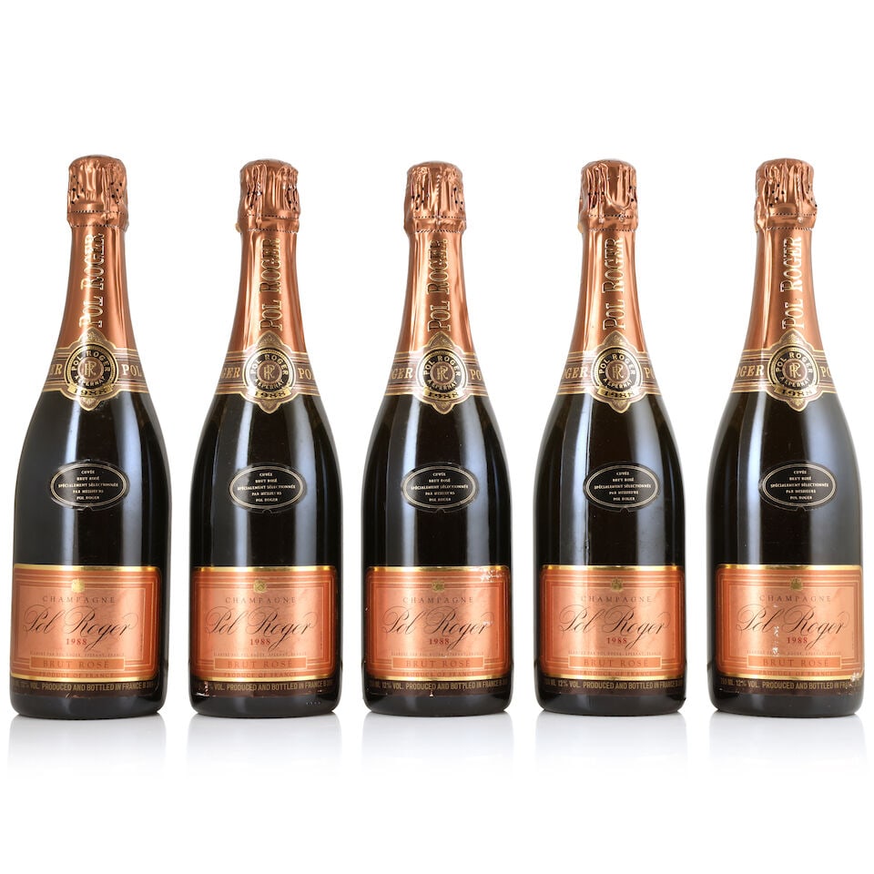 Pol Roger, Brut Rosé, 1988 (5 x 750ml): Pol Roger, Brut Rosé, 1988 (5 x 750ml) Region: Champagne Label: slightly worn Packaging: original carton (lightly damp-affected) For further information on this lot please visit Bonhams.com For f