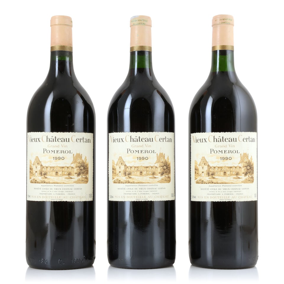Vieux Château Certan, 1990 (3 x 1500ml): Vieux Château Certan, 1990 (3 x 1500ml) Region: Pomerol Capsule: corroded capsules - 2 lightly Label: lightly damp-affected - 1 peeling For further information on this lot please visit Bonhams.co