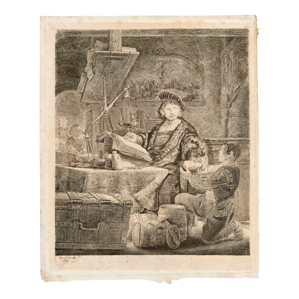 Rembrandt van Rijn (Dutch, 1606-1669) Jan Uytenbogaert, The Gold Weigher Etching, 1639, on laid ... (1 of 1)