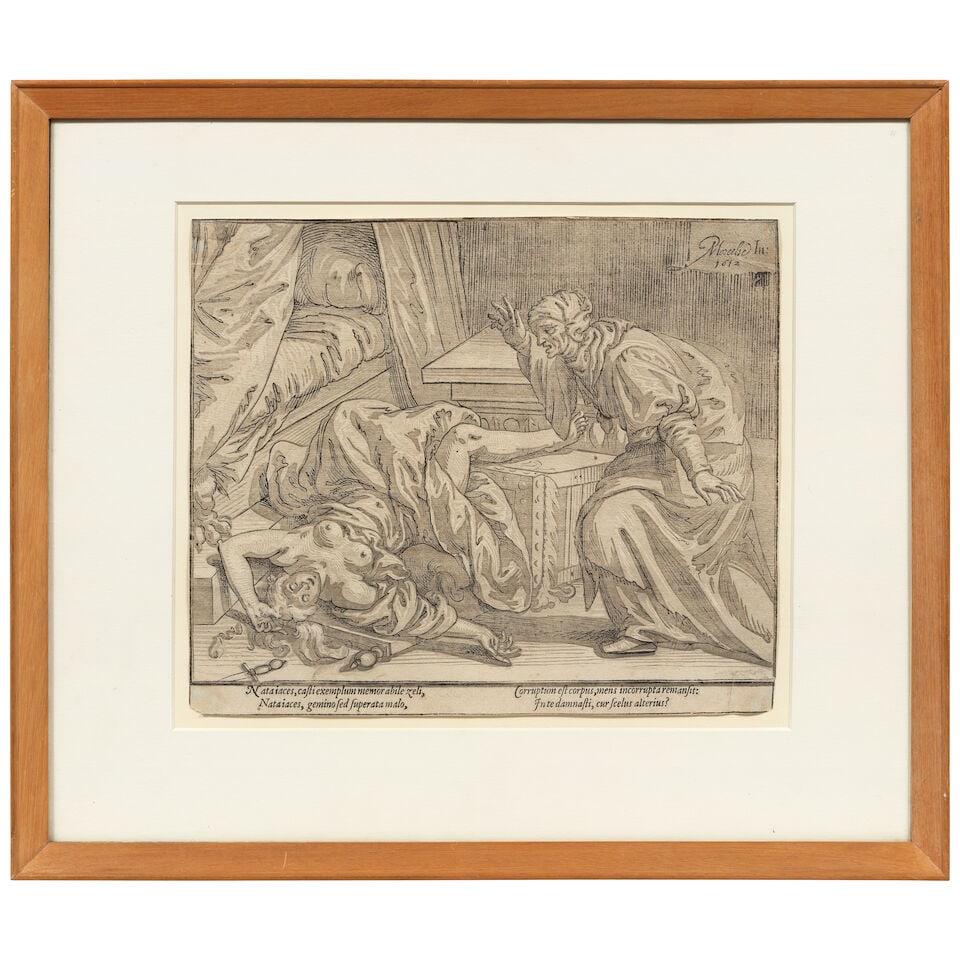 Paulus Moreelse (Dutch, 1571-1638) The Death of Lucretia Chiaroscuro woodcut, 1612, on heavy la... - 2
