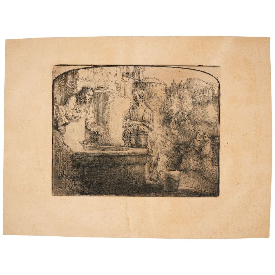 Rembrandt Harmensz van Rijn (Dutch, 1606-1669) Christ and the Woman of Samaria: Arched Print Et... - 2
