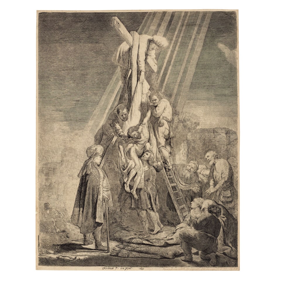 Rembrandt van Rijn (Dutch, 1606-1669) The Descent from the Cross: Second Plate Etching, 1633, on...: Rembrandt van Rijn (Dutch, 1606-1669) The Descent from the Cross: Second Plate (New Hollstein 119; Bartsch 81) Etching, 1633, on heavy wove paper, New Hollstein's seventh state (of eight), trimmed to 