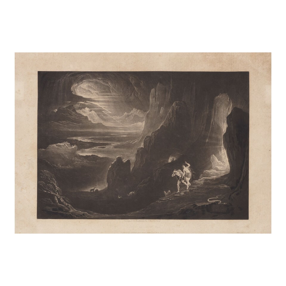 John Martin (British, 1789-1854) Fifteen plates, from The Paradise Lost of John Milton Fifteen m...: John Martin (British, 1789-1854) Fifteen plates, from The Paradise Lost of John Milton Fifteen mezzotints with drypoint, 1824-1827, on wove paper, printed by Chatfield & Coleman and J.Lahee, and publi