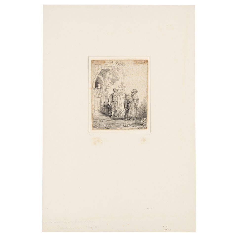 Rembrandt Harmensz van Rijn (Dutch, 1606-1669) Three Oriental Figures (Jacob and Laban?) Etching... - 2