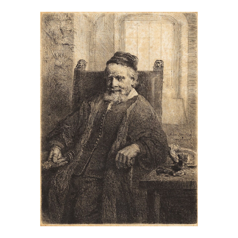 Rembrandt Harmensz van Rijn (Dutch, 1606-1669) Jan Lutma, Goldsmith Etching, 1656, on wove paper... (1 of 3)