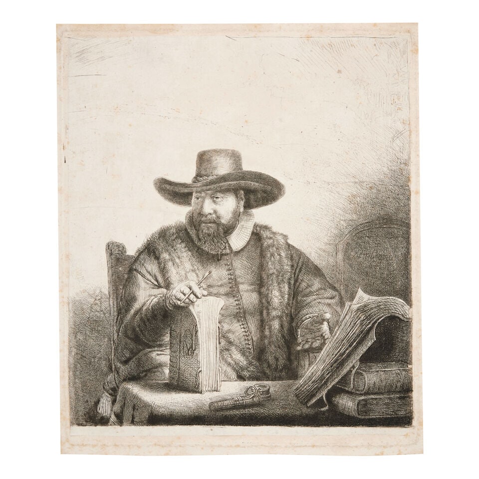 Rembrandt Harmensz van Rijn (Dutch, 1606-1669) Cornelis Claesz. Anslo, Preacher Etching, 1641, c...: Rembrandt Harmensz van Rijn (Dutch, 1606-1669) Cornelis Claesz. Anslo, Preacher (New Hollstein 197; Bartsch 271) Etching, 1641, chine collé on wove paper, a good slightly later impression of New