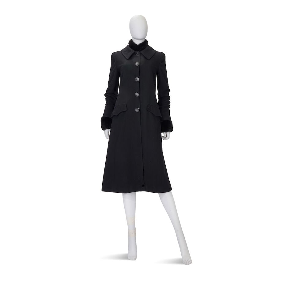 Chanel: a Long Black Cashmere Coat with Rabbit Fur Trim Autumn 2002 (1 of 2)