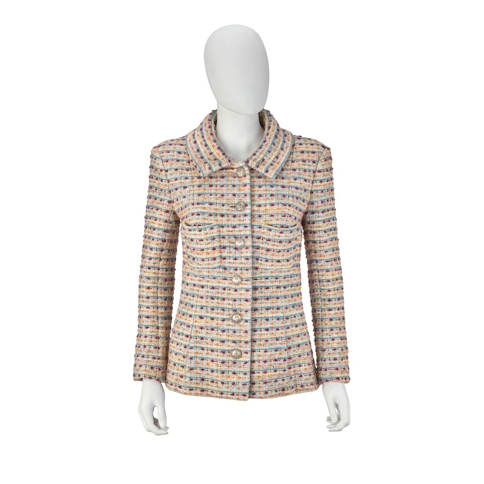 Chanel: a Multicolour Tweed Jacket Paris-Hamburg Métiers d'Art Collection, Pre-Fall 2018, ...: Chanel: a Multicolour Tweed Jacket Paris-Hamburg Métiers d'Art Collection, Pre-Fall 2018, Runway Look 30 Creative Director: Karl Lagerfeld Pastel wool blend tweed, with silver tone anchor buttons