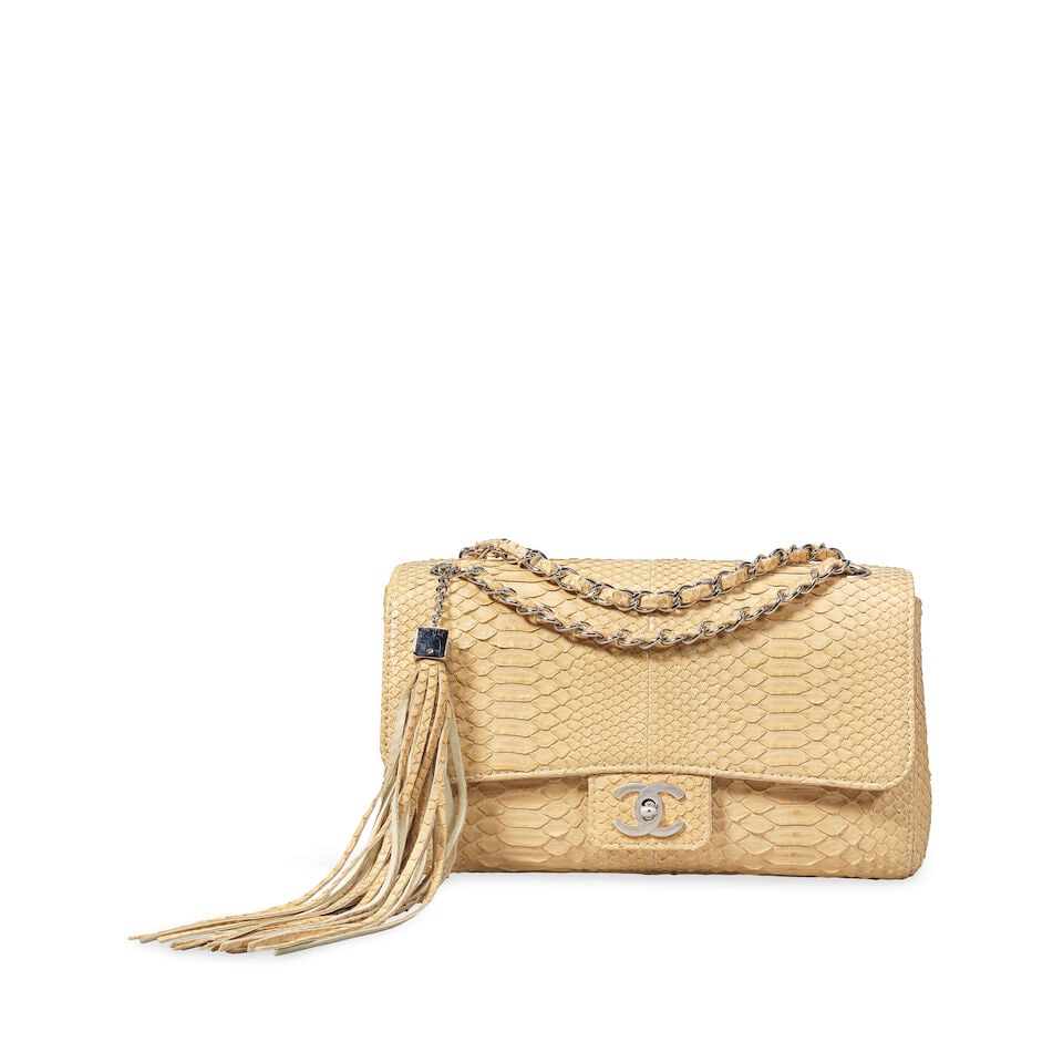 Chanel: a Beige Python Skin Soho Tassel Flap Bag Cruise 2006 (includes serial sticker and dust bag) (1 of 2)