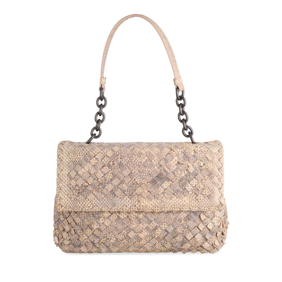Bottega Veneta: a Beige Karung Olimpia Shoulder Bag (includes matching mirror and dust bag) (1 of 2)