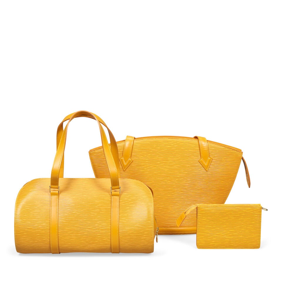 Louis Vuitton: a Set of Four Tassili Yellow Epi Leather Handbags (Includes two dust bags): Louis Vuitton: a Set of Four Tassili Yellow Epi Leather Handbags Creative Director: Marc Jacobs To include: a Soufflot and Pochette set, 1998, 31cm wide, 15cm high: Pochette: 15cm wide, a Saint Jacque