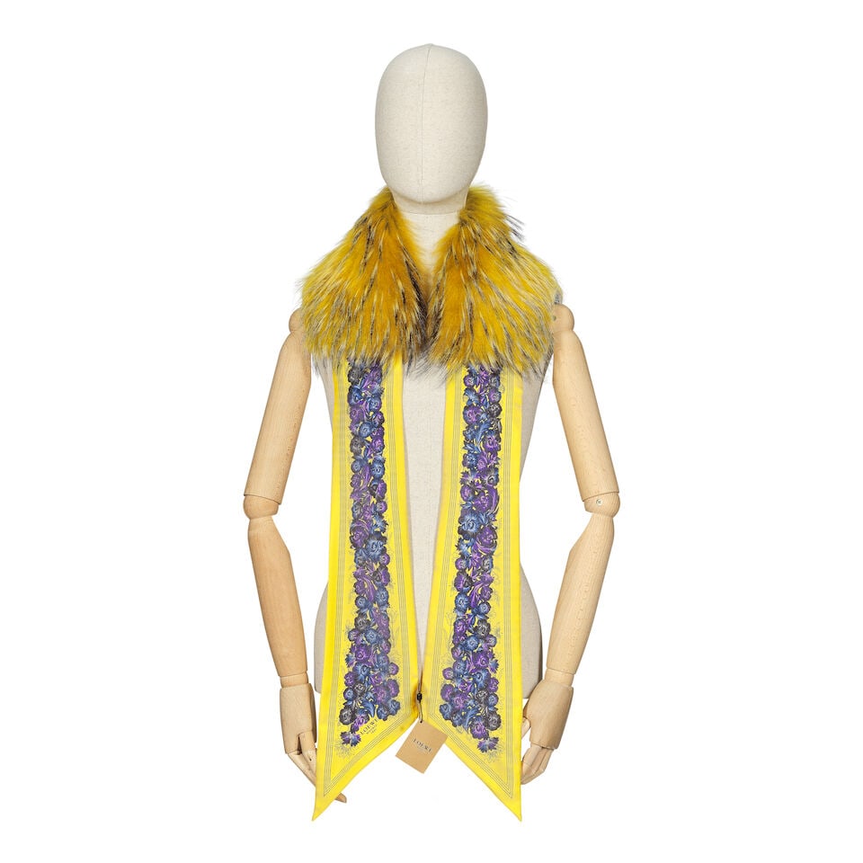 Loewe: a Yellow Fur and Silk Scarf (includes box) (1 of 2)