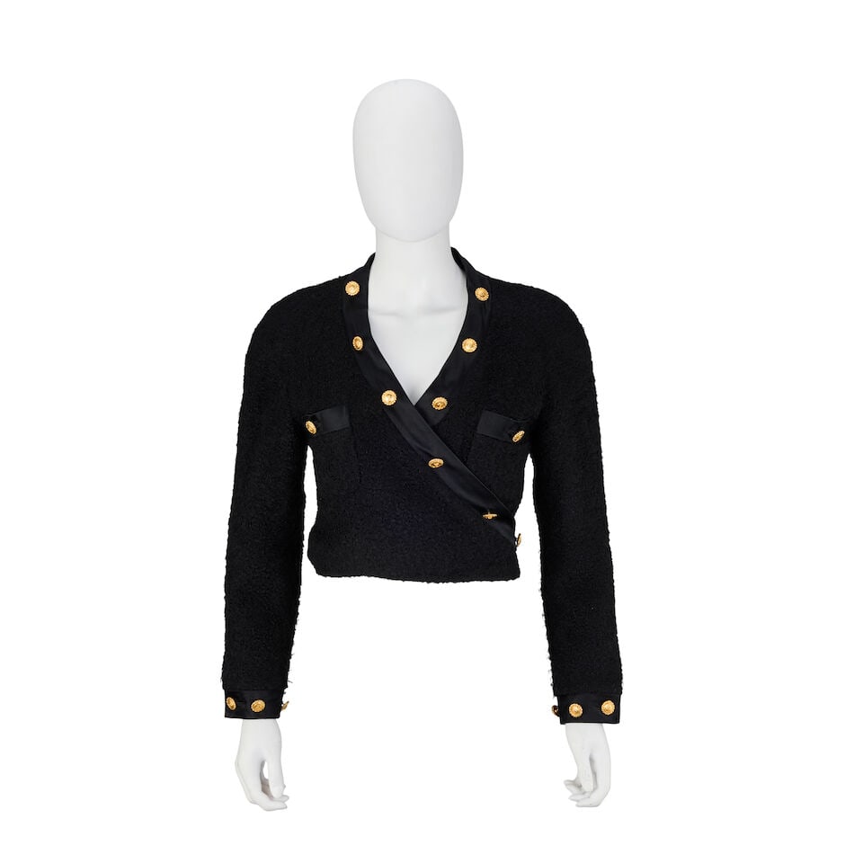 Chanel: a Black Tufted Wool Cropped Wrap Jacket 1990s (1 of 2)
