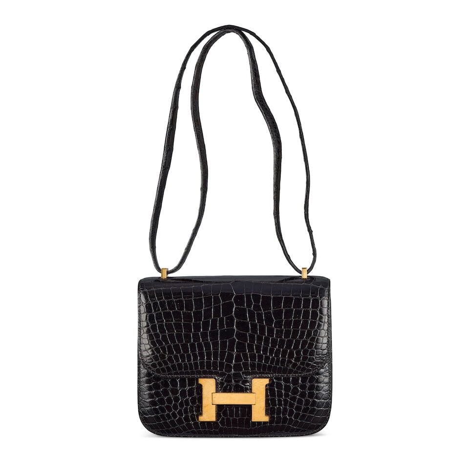 Hermès: a Shiny Black Porosus Crocodile Constance 18 1989 (includes dust bag and box) (1 of 2)